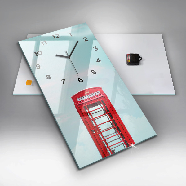 Vertikální nástěnné hodiny Telefonní budka