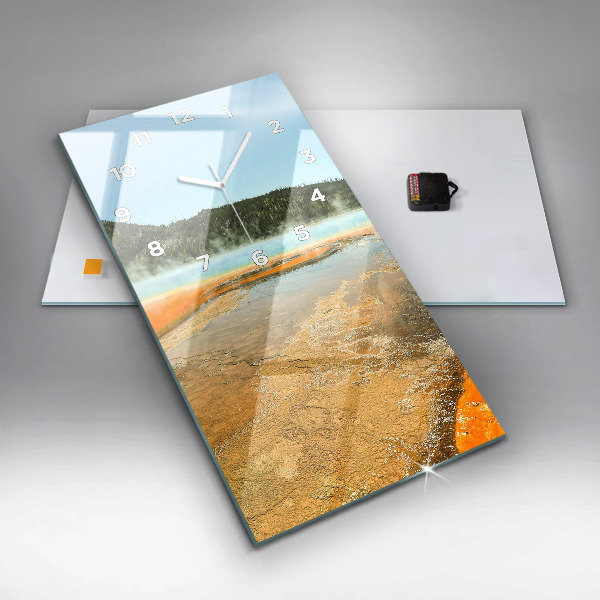 Vertikální nástěnné hodiny Jezero s horami