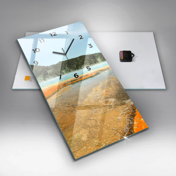 Vertikální nástěnné hodiny Jezero s horami