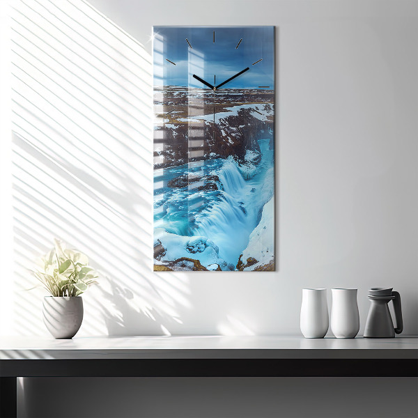 Vertikální skleněné hodiny Vodopád Gullfoss na Islandu