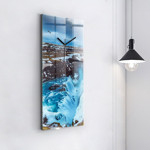 Vertikální skleněné hodiny Vodopád Gullfoss na Islandu