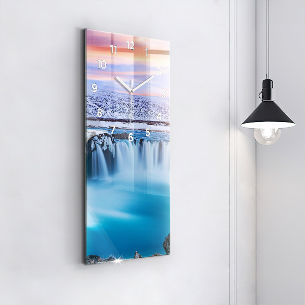 Vertikální skleněné hodiny Vodopád Godafoss Island