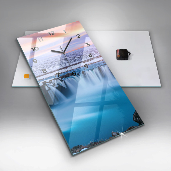 Vertikální skleněné hodiny Vodopád Godafoss Island