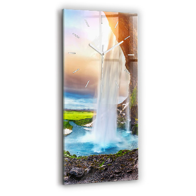 Vertikální skleněné hodiny Vodopád na Islandu