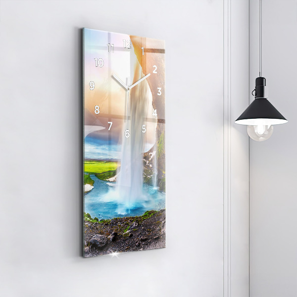 Vertikální skleněné hodiny Vodopád na Islandu