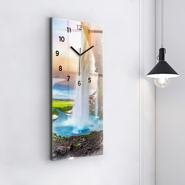 Vertikální skleněné hodiny Vodopád na Islandu