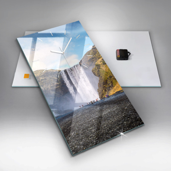 Vertikální skleněné hodiny Vodopád na Islandu