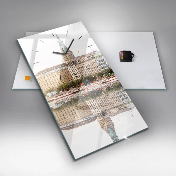 Vertikální skleněné hodiny Řeka Hamburk v Německu