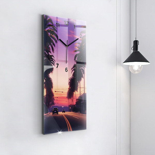 Vertikální skleněné hodiny Západ slunce v Los Angeles