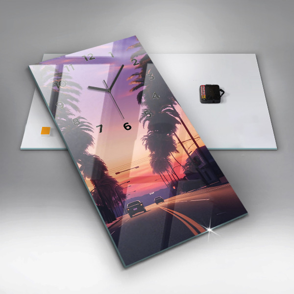 Vertikální skleněné hodiny Západ slunce v Los Angeles