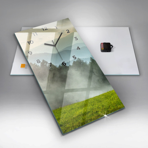 Vertikální skleněné hodiny Horská krajina
