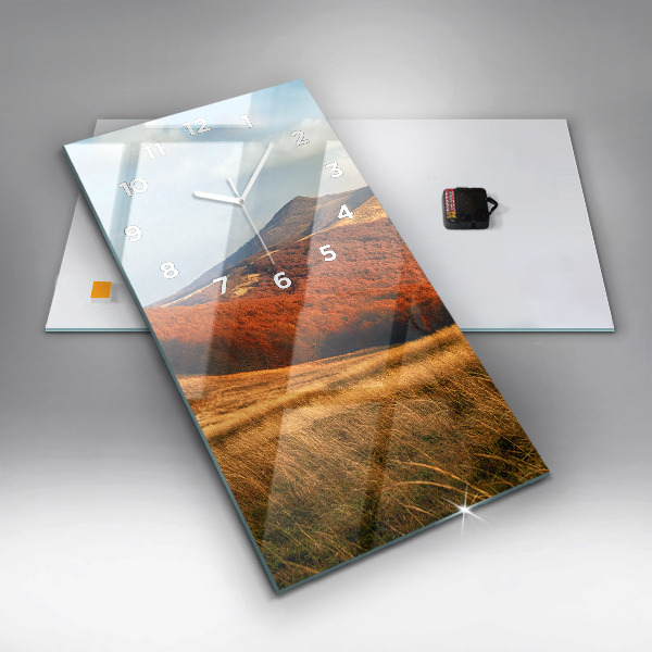 Vertikální skleněné hodiny Horská krajina