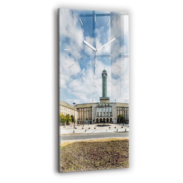Vertikální skleněné hodiny Panorama Ostravy
