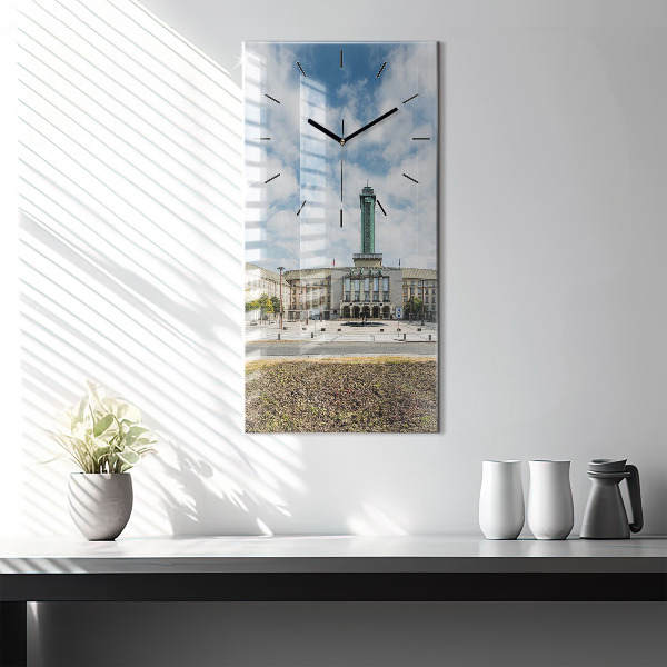 Vertikální skleněné hodiny Panorama Ostravy