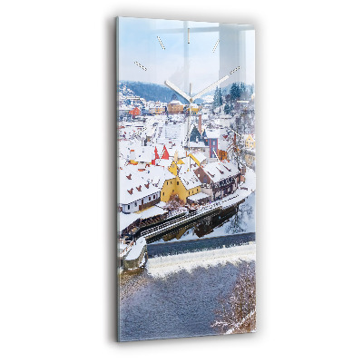 Vertikální skleněné hodiny Panorama města v zimě