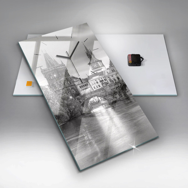 Vertikální skleněné hodiny Karlův most v Praze