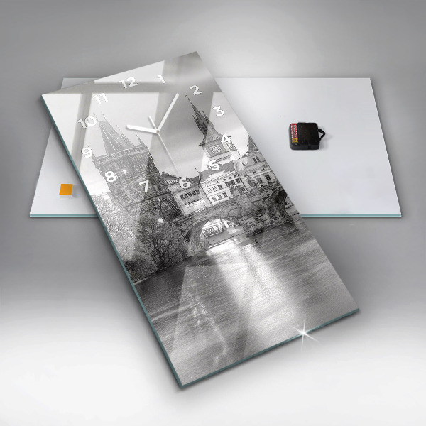 Vertikální skleněné hodiny Karlův most v Praze