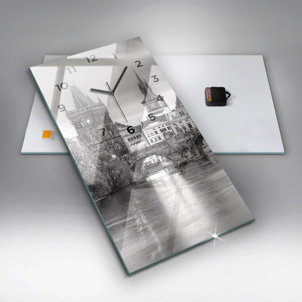 Vertikální skleněné hodiny Karlův most v Praze