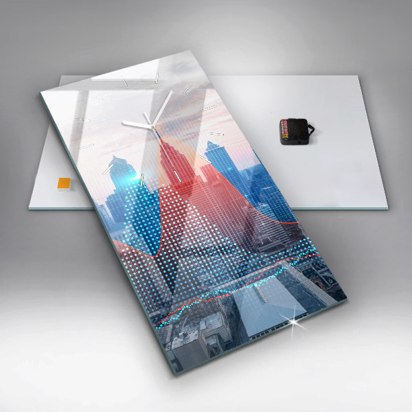 Vertikální skleněné hodiny Mrakodrapy ve Filadelfii