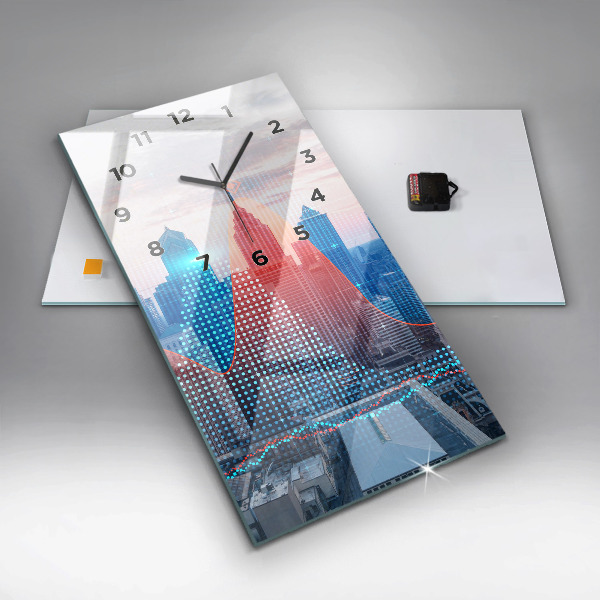 Vertikální skleněné hodiny Mrakodrapy ve Filadelfii