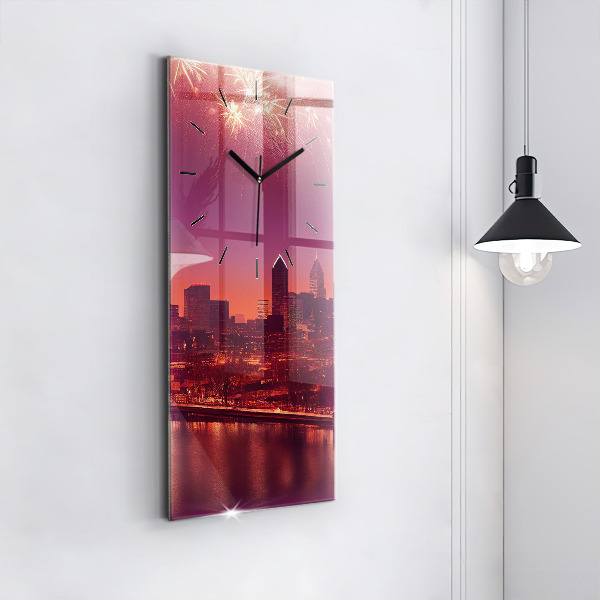 Vertikální skleněné hodiny Noční město ve Filadelfii