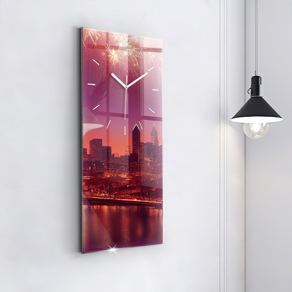 Vertikální skleněné hodiny Noční město ve Filadelfii