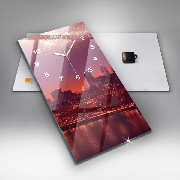 Vertikální skleněné hodiny Noční město ve Filadelfii