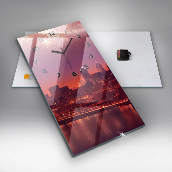 Vertikální skleněné hodiny Noční město ve Filadelfii