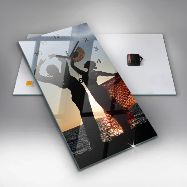 Vertikální skleněné hodiny Španělský tanec na moři