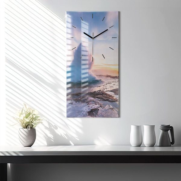 Vertikální skleněné hodiny Gejzír na ostrově Island