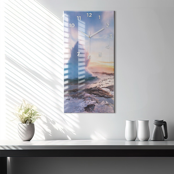 Vertikální skleněné hodiny Gejzír na ostrově Island