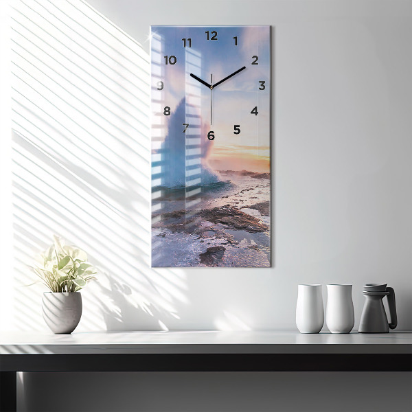 Vertikální skleněné hodiny Gejzír na ostrově Island