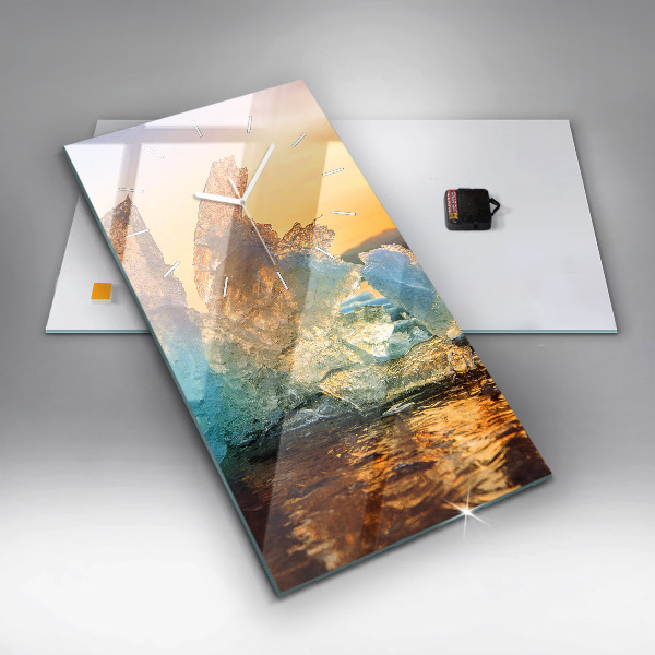 Vertikální skleněné hodiny Ledovec a východ slunce