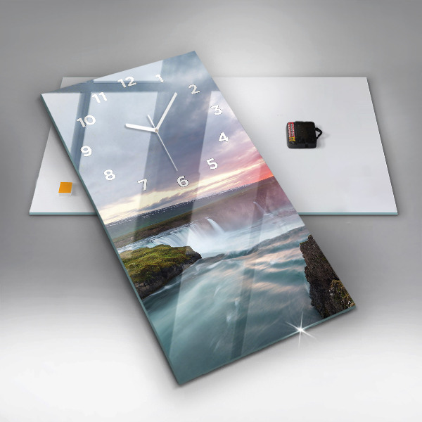 Vertikální skleněné hodiny Krajina s vodopádem