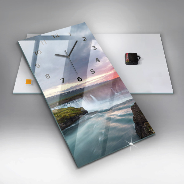 Vertikální skleněné hodiny Krajina s vodopádem