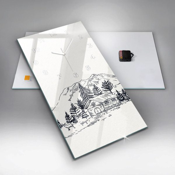 Vertikální skleněné hodiny Kreslené město