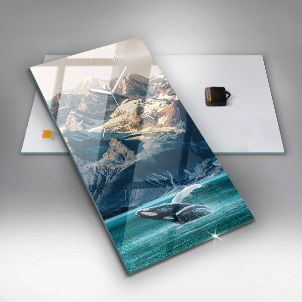 Vertikální skleněné hodiny Velryba ve vodě