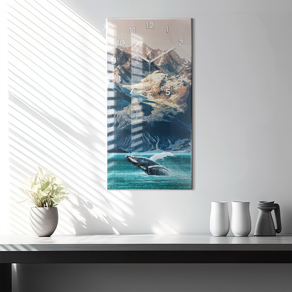 Vertikální skleněné hodiny Velryba ve vodě