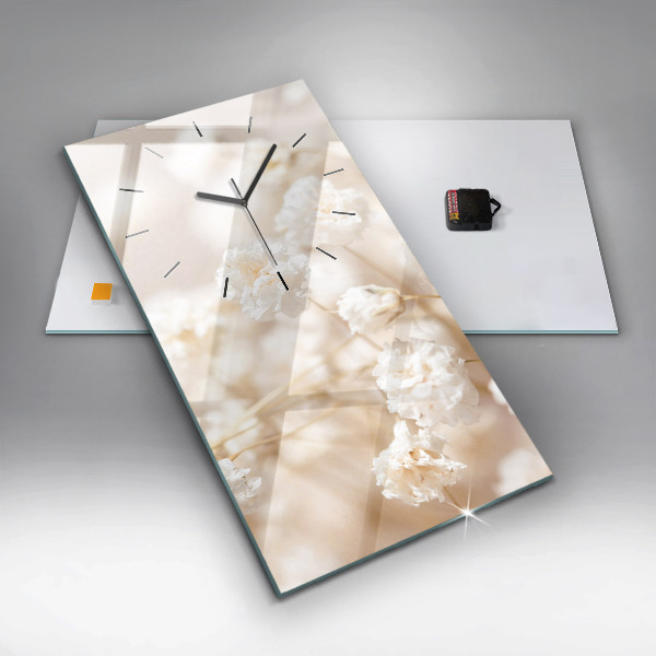 Vertikální skleněné hodiny Malé bílé květy