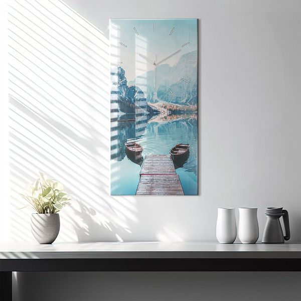 Vertikální skleněné hodiny Lodě na jezeře