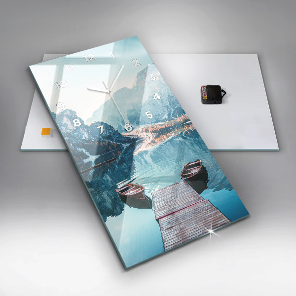 Vertikální skleněné hodiny Lodě na jezeře