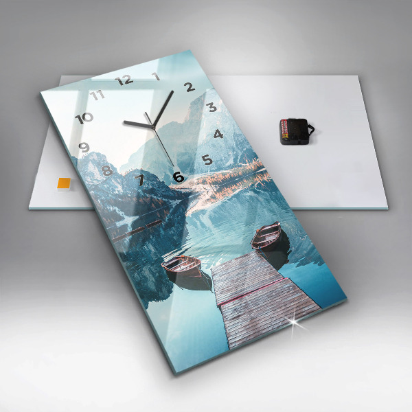 Vertikální skleněné hodiny Lodě na jezeře