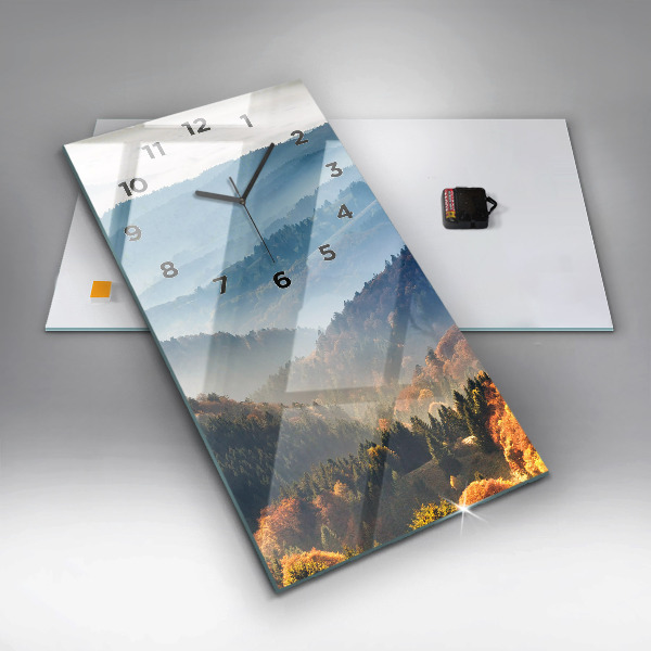 Vertikální skleněné hodiny Horská krajina