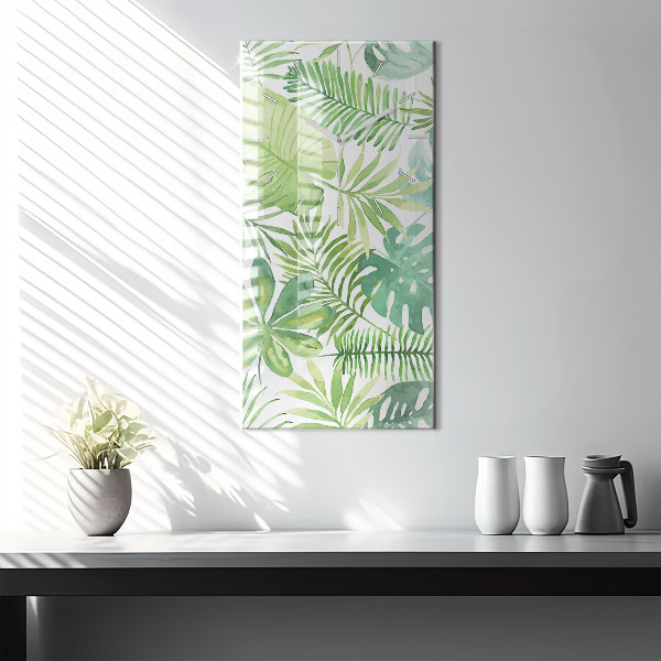 Vertikální skleněné hodiny Zelené listy