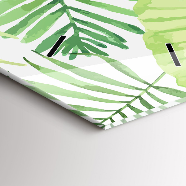 Vertikální skleněné hodiny Zelené listy