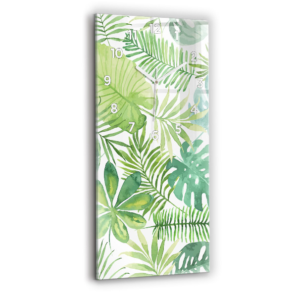 Vertikální skleněné hodiny Zelené listy