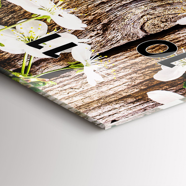 Vertikální skleněné hodiny Květiny na dřevě