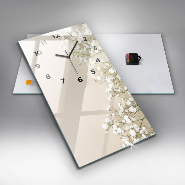 Vertikální skleněné hodiny Kvetoucí květy gypsophily