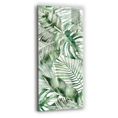 Vertikální skleněné hodiny Malované listy rostlin