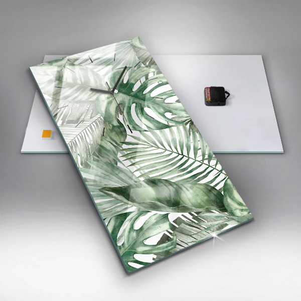 Vertikální skleněné hodiny Malované listy rostlin